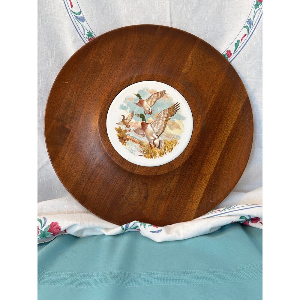 Ozark Walnutware Solid Food Charcuterie Dish Board Plate Ceramic trivet ducks